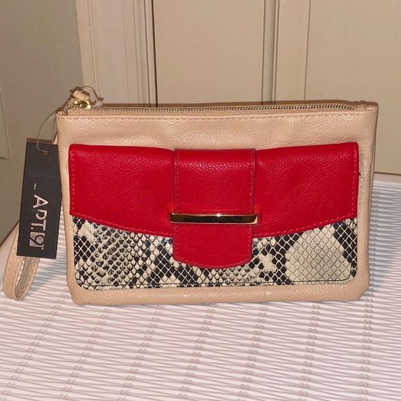Apt. 9 Tan Red Snakeskin Wallet / Wristlet - Picture 3 of 6